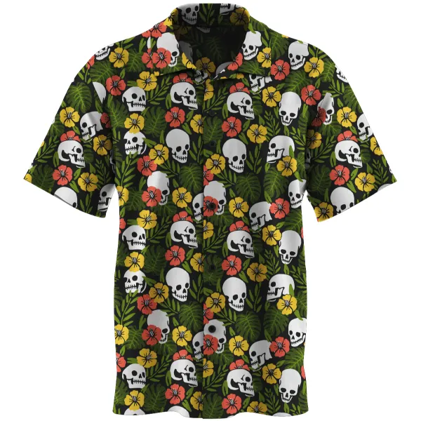'Tropical Skulls' Button-Up Shirt | 2XL