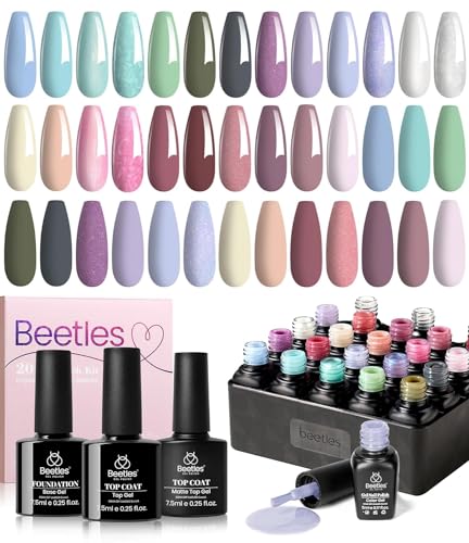beetles Gel Nail Polish Set-23 Pcs Gel Nail Polish Neutral Pink Gray Blue Green White Gel Nail Polish with Base Coat and Matte&Glossy Top Coat Gel Nail Polish Manicure Kit Soak off Uv Gift for Women - 0-0-1-Healing Elixir