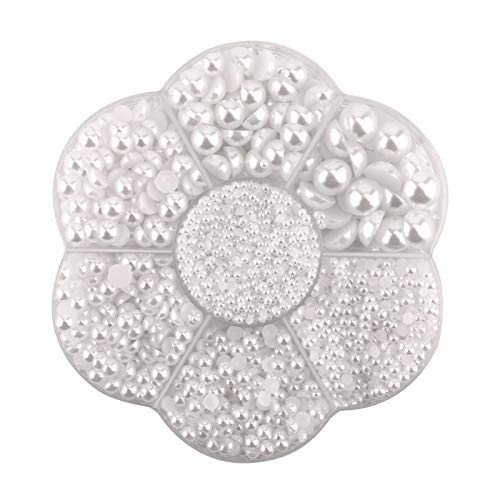 SAVITA 5600Pcs 2/3/4/5/6/8/10mm White Flat Back Pearl Half Round Pearls Beads Satin Luster Loose Beads Gems for DIY Craft Necklaces Bracelets Jewelry Decorations Wedding Dress Nail Art Making