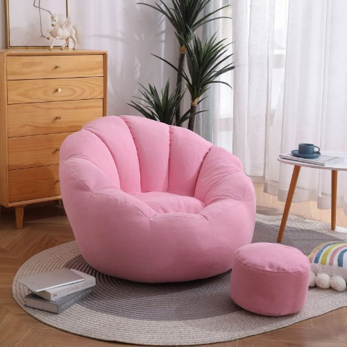 HWOEK Bean Bag Chair Cover +Footstool Cover Petal-Shaped Bean Bag Chair Cover (No Beans) Sofa Lazy Sack for Kids, Adults, Couples - Bean Bag Chair,Pink,XL - X-Large Pink