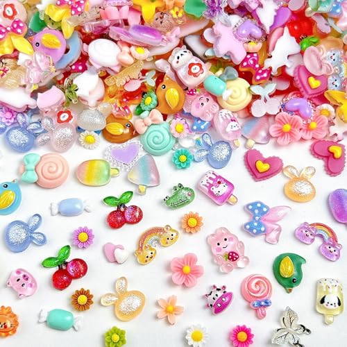 COOSLIM 150pcs Cute & Sweet 3D Candy Nail Charms for Acrylic Nails, Flower Strawberries Cherry Bear Butterfly Animal Shape Charms for Nail, Perfect for Nail Art Decorations & DIY Accessories Crafts 6 - 3D Candy Nail Charms