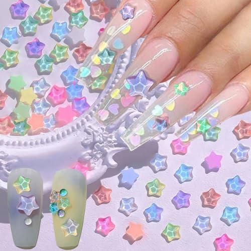 50pcs Star Nail Charms and Gems Stars Nail Rhinestones Nail Gems Cute Star Charms for Nails Design Rhinestones for Nails Charms 3D Nail Art Charms Nail Crystals Nail Diamonds Nail Jewels for Nail Art - Style1