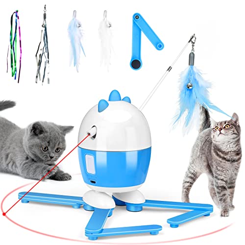 Frebento Cat Toys Interactive, Cat Light Toy and Cat Feather Toys 2 in 1, Recharge Cat Exercise Toys for Indoor Cats, Adjustable Cat Toy Automatic Light - Blue
