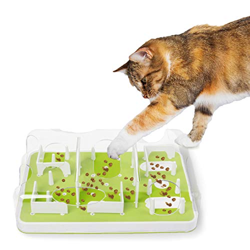 ALL FOR PAWS Interactive Cat Puzzle Feeder, Treat Dispenser Cat Toy Cat Brain Stimulation Toys Slow Feeder Cat Enrichment Toys for Indoor Cats - Classic