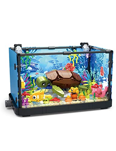 SEMKY Fish Tank Turtle Building Blocks Set with LED Lights, (753Pieces) Creative Sea Animal Model Gifts for Kid and Adult - Turtle