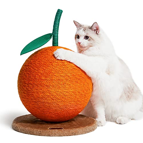 VETRESKA Orange Cat Scratching Post, Cat Scratcher with Sisal Rope, Vertical Cat Scratch Post for Cat, Kitten - An Orange