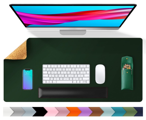 Aothia Schreibtischunterlage,umweltfreundliche Naturkork & PU-Leder doppelseitige 80x40cm Mauspad, wasserdicht PU-Leder Tischunterlage Schreibtischschutz für Büro/Heimspiele(Grün) - Grün 80cm x 40cm