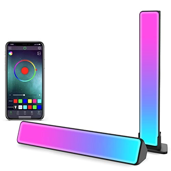 Zuukoo Smart LED Lampe, Lot de 2 RGB Bureau avec 19 Effets D'éclairage et Musique, Gaming Lampe, Lumière D'ambiance, Smart Flow Light Bar pour TV, PC, décoration de chambre (Rouge)
