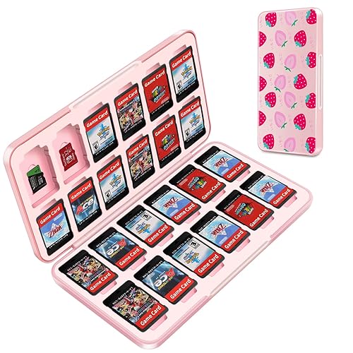 OLDZHU Cute Switch Game Case Holder Compatible with Nintendo Switch&Switch OLED Game,Switch Game Card Case Storage for 24 Games Cartridges and 24 Micro SD Card,Portable Pink Switch Game Case for girls - Fruit