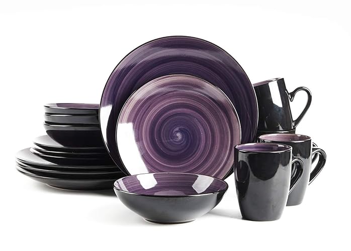 HomeVss, Stoneware Sonoma 16pc Dinnerware Set, Black + Speckled Spin Wash Purple - Purple