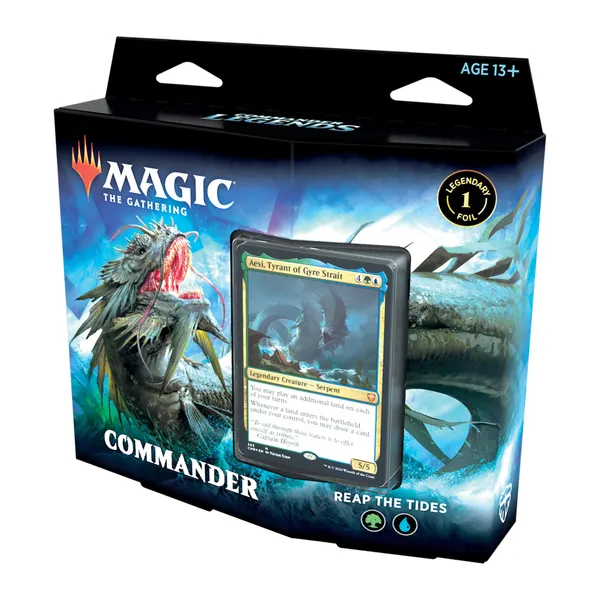 Magic: The Gathering Commander Legends Commander Deck – Reap the Tides | 100 Card Ready-to-Play Deck | 1 Foil Commander | Blue-Green - Deck