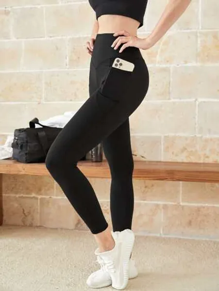 Luvlette Wide Band Waist Sports Leggings With Phone Pocket