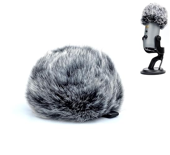 PhantAccy Pop Filter/Windscreen for Blue Yeti and Yeti Pro Microphones, Furry Mic Cover for Wind and Ambient Noise Reduction - Fuzzy-BlackWhite