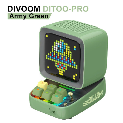 Divoom Ditoo-Pro Retro Pixel Art Bluetooth Portable Speaker Alarm Clock DIY LED Display Board, Cute Gift Home Light Decoration - Ditoo-Pro Green / United States / Speaker
