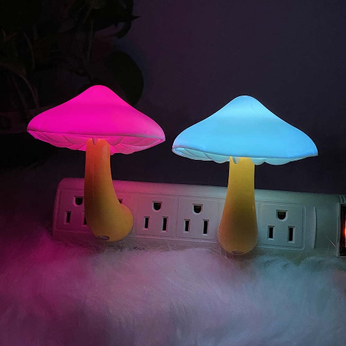 [2 Pack] UTLK Plug-in LED Mushroom Night Light Lamp with Dusk to Dawn Sensor,Plug in LED Bed Cute Mushroom Nightlight Night lamp Wall Light Baby Night Lights for Kids Children - Colorful