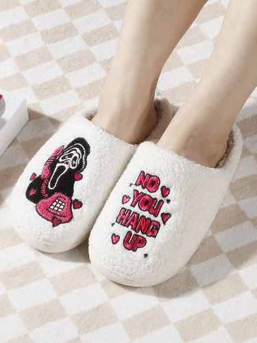 Ghost Face Dial Embroidered Letter Pattern Slippers