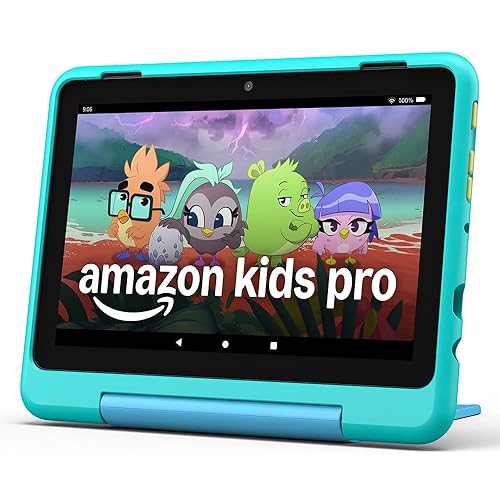Amazon Fire HD 8 Kids Pro tablet (newest gen), ages 6–12 | 3 GB memory, includes ads-free books, games and videos that children love, 8" HD screen, parental controls, 13-hr battery, 32 GB - Hello Teal - Fire HD 8 Kids Pro