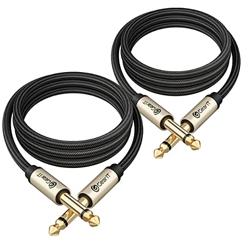 GearIT Guitar Instrument Cable (3ft 2-Pack) 1/4 Inch to 1/4 inch TS Straight Male to Male 6.35mm Mono Jack with Alloy Connector and Nylon Braid - 3 Feet (2-Pack) - Black