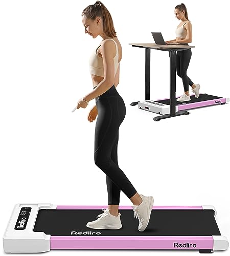 Redliro Walking Pad Treadmill Under Desk, Portable Mini Treadmill with Remote Control, Bluetooth, 265lbs Max Weight, Installation-Free Jogging Machine for Home/Office - PINK