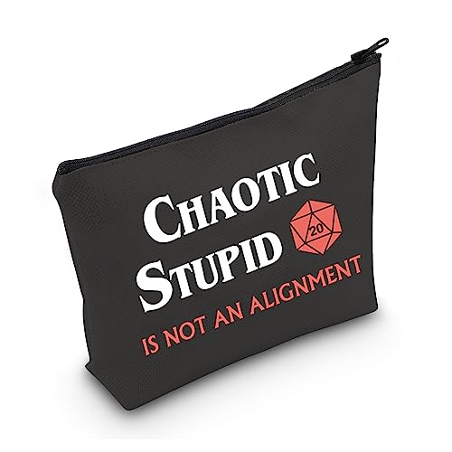 CYTING D20 RPG Cosmetic Bag Chaotic Stupid Is Not An Alignment Dungeon Master Makeup Bag Dragons Gamer Gift (Chaotic Stupid Is Not An Alignment Black) - Chaotic Stupid Is Not An Alignment Black