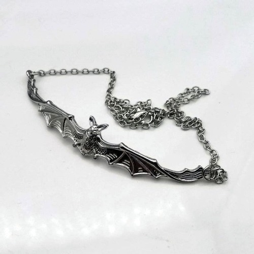 Creatures of the Night Gothic Bat Choker Necklace - Antique Silver