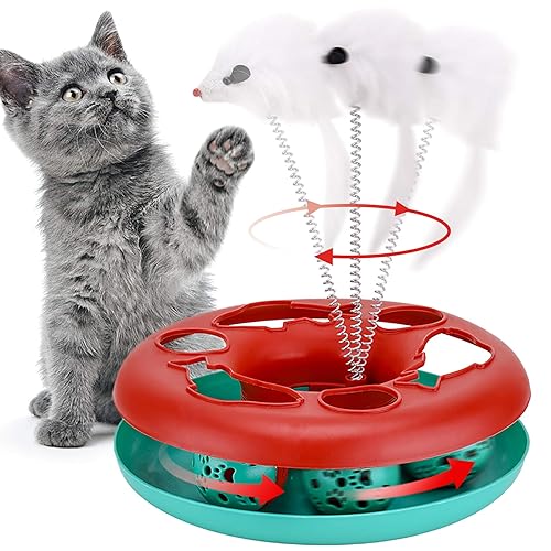 Cat Toys, Cat Toys for Indoor Cats,Interactive Kitten Toys Roller Tracks with Catnip Spring Pet Toy with Exercise Balls Teaser Mouse (red) - Christmas red