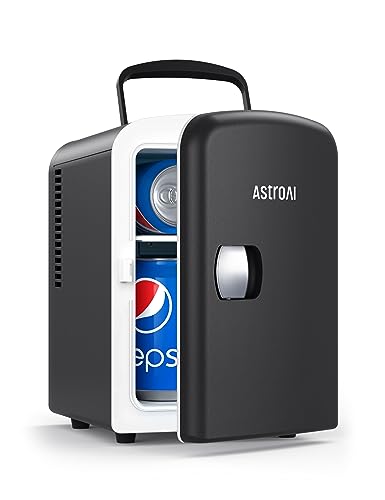 AstroAI Mini Fridge, 4 Liter/6 Can AC/DC Portable Thermoelectric Cooler Refrigerators for Skincare, Beverage, Food, Home, Office and Car, ETL Listed (Black) - Black