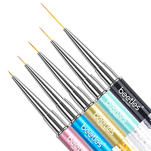 Beetles Nail Art Liner Brushes, Nail Gel Polish Painting Nail Art Design Brush Pen Set Diamond application Rhinestone Handle, Nail Dotting Painting Drawing Pen Sizes 5/7/9/11/20mm, 5Pcs - Liner Brushes 5pcs