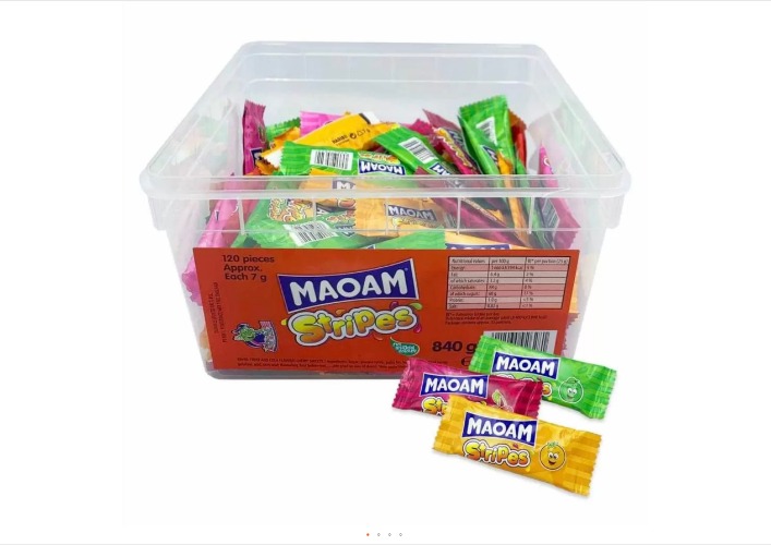 Haribo Gummy Candy Tub - Perfect for Parties and Snacking Filled with Your Favorite Flavours Delicious and Fun for All Ages (Maoam Stripes)