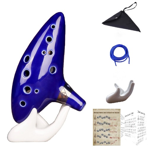 Aovoa Legend of Zelda Ocarina 12 Hole Alto C with Getting Started Guide Display Stand and Protective Bag - BLUE NEW