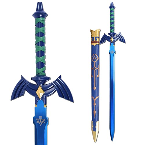 ziqing Japanese Anime Cosplay Legend of Zelda Link Sword，Master Sword with Sheath Blue Blade，Metallic Stainless Steel，43inch