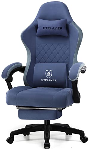 GTPLAYER Gaming Chair Breathable Fabric Office Chair with Pocket Spring Cushion and Linkage Armrests, High Back Ergonomic Computer Chair with Lumbar Support Task Chair with Footrest Oceanblue - Oceanblue