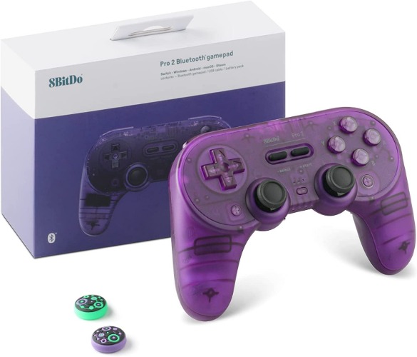 8Bitdo Pro 2 Bluetooth Controller - for Switch PC Windows Android MacOS Steam Raspberry Pi (Transparent Purple) - Transparent Purple