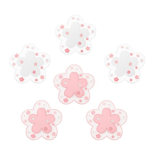 TSHAOUN 6 stuks Kawaii Coaster Sakura Mat Hittebestendige Coaster Zachte PVC Bloemvormige Coaster Set Geschikt voor Thuiskantoor Restaurant Cafe Hotel Decoratie Gebruik 2 Kleuren Roze & Wit (11,5 cm)