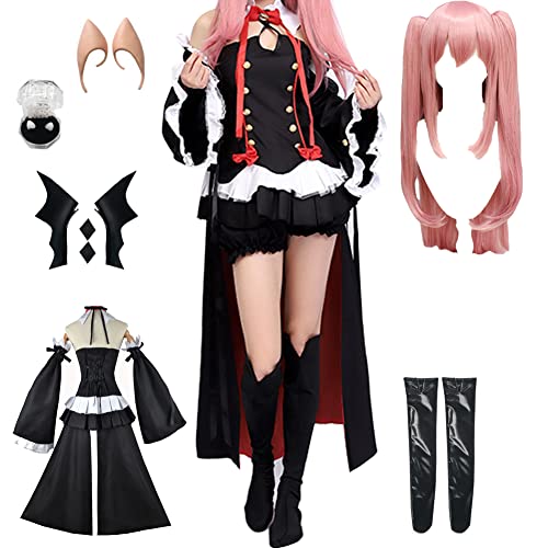 TFRVMA Krul Tepes Cosplay Costume Krul Cosplay Dress Flared Sleeves Full Set With Accessory - Black Large