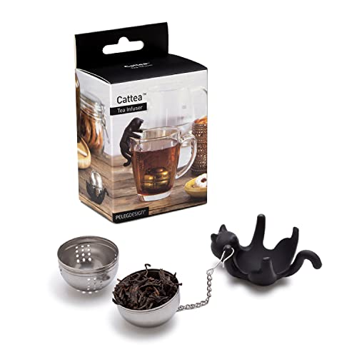 Cattea 2-in-1 Tea Infuser/Silicone Saucer | Cat-Inspired Tea Steeper to Brew Fresh Tea | Food-Grade Metal Tea Infuser | Cool Kitchen Gadgets | Tea Infusers for Loose Tea | by Peleg Design