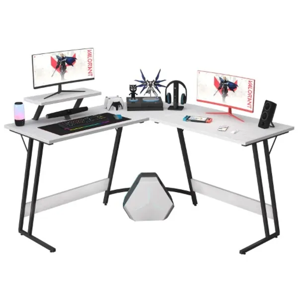 Homall L Shaped Gaming Desk Computer Corner Desk Pc Gaming Desk Table with Large Monitor Riser Stand for Home Office Sturdy Writing Workstation (Classical White, 51 Inch) - 51 Inch Classical White
