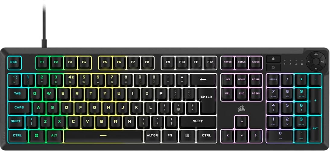 Corsair K55 CORE RGB Membrane Wired Gaming Keyboard – Quiet, Responsive Switches – Spill Resistance – Ten-Zone RGB – Media Keys – iCUE Compatible – QWERTY UK – PC, Mac – Black - K55 CORE RGB