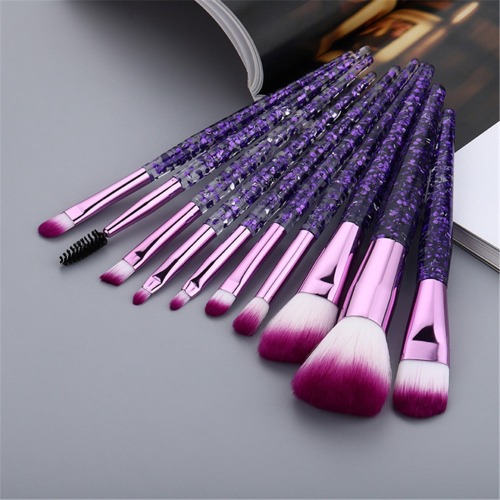 Purple Glitter Make Up Brushes - 10 Pieces