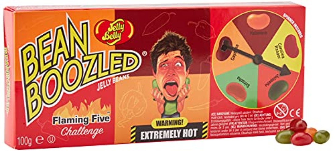 Jelly Belly Bean Boozled Flaming Five Spinner Box - Extremely Hot Candy Beans - for Fun Filled Adult Parties, 100g, Pack of 1 - Jelly Beans - 100 g (Pack of 1)