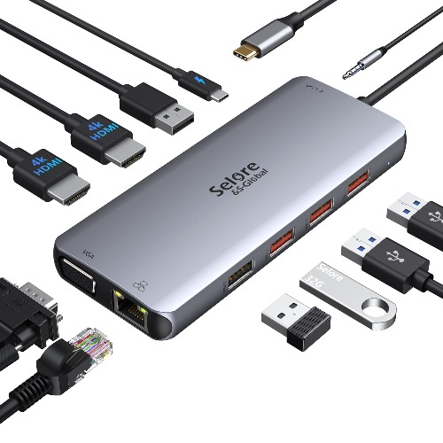 USB C Docking Station Dual HDMI 11 in 1 USB C Hub Multiport Adapter Dual Monitor Dock Laptop Docking Station with 2 HDMI+VGA RJ45 Ethernet USB 3.1/ 2.0 100W PD for MacBook, Dell, Surface