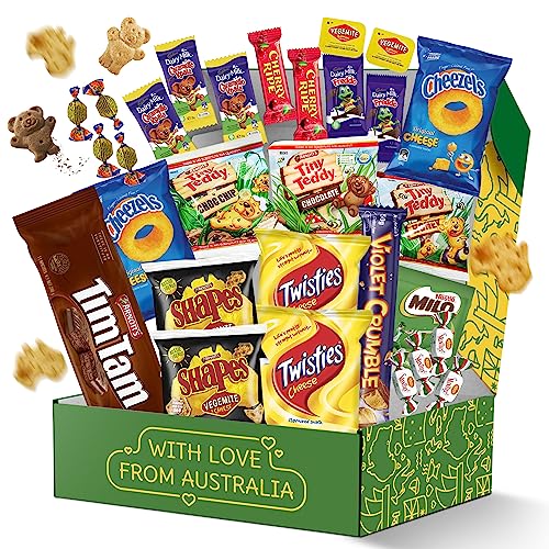 Australian Snack Gift Box (29 Units) Best Australian Candy and Food Products Packed with Aussie Candy Classics including Tim Tams, Arnott’s, Twisties, Cherry Ripe and Much More - Large Snack Box