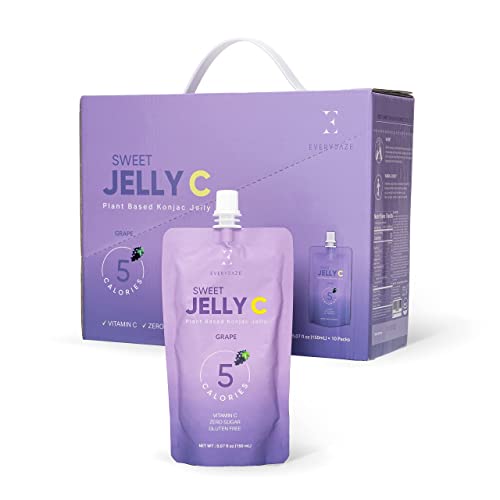 Sweet Jelly C Konjac Jelly | Vitamin C, Vegan, 5 Calories, 0 Sugar | Grape | 10 Packs | Keto, Gluten Free, Healthy Diet Pouch Drinkable Snack, Weight Management, Low Calorie… - Purple