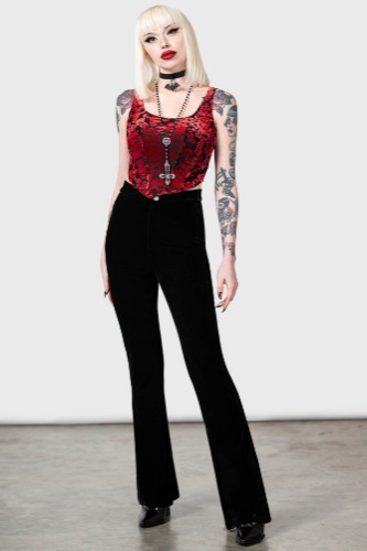 Thena's Thistle Velvet Bootcut Trousers | XL / Black / 95% Polyester 5% Elastane