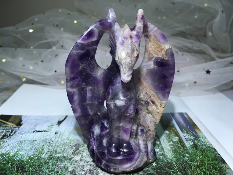 4&#39;&#39;+Natural Dreamy Amethyst quartz,quartz crystal,hand carved,crystal Fly dragon,Dreamy Amethyst Fly dragon,skull,New Year gift 1pc