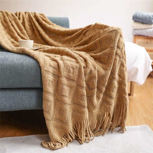 Geometric Knitted Blanket - Terracotta / 50" x 66.9" (127x170cm)