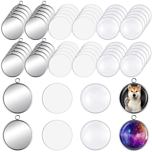 60 Sublimation Pendant Tray for Jewelry Making Include 20 Round Blank Pendant Base 20 Flatback Clear Glass Dome 20 Aluminum Sheet Sublimation Blanks Jewelry for DIY (20 mm) - 20 mm