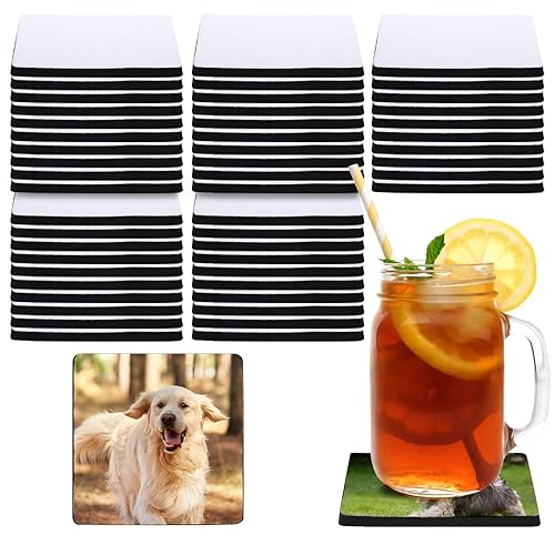 Okllen 50 Pack Square Sublimation Blank Coaster, Sublimation Blank Cup Mat, Rubber Heat Transfer Press Cup Coaster for Thermal Sublimation DIY Crafts, 3.5x3.5 Inches/ 5MM Thickness