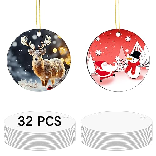 32 pcs Metal Sublimation Ornament Blanks，Christmas Ornaments Sublimation Christmas Ornament Blanks for Christmas Tree Decor Blank Ornaments，DIY Handmade Crafts Double Sided Sublimation Ornaments - 32 Pcs Metal Sublimation Ornament