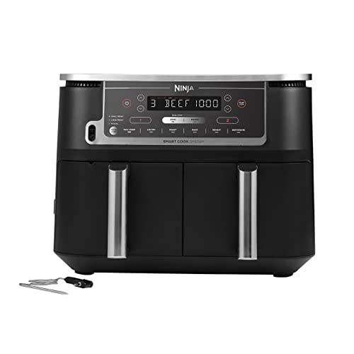 Ninja Foodi MAX Dual Zone Air Fryer [AF451UK] Smart Cook System, 9.5L, 2 Drawers, 6 Functions, Black - Black/Silver - 9.5L - Dual Drawer + Probe